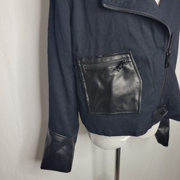 DKNY Faux-Leather-Accent Moto Jacket Black NWT Size Large - Picture 6 of 13